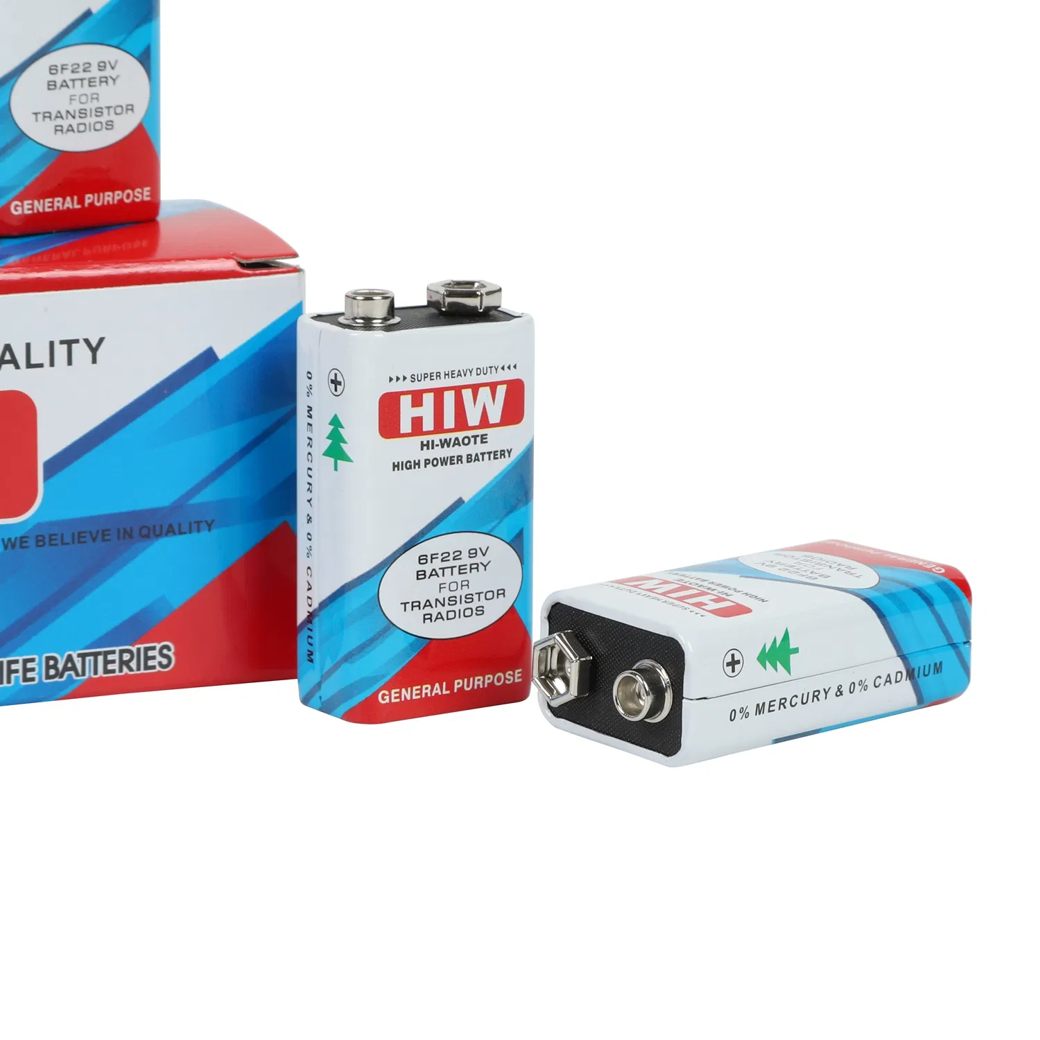 9V 6f22 Battery Zinc Carbon Battery Hiw Battery Non-Rechargeable and Mercury Cadmium Free Dry Battery/Wholesale 9V Battery/ Batteries