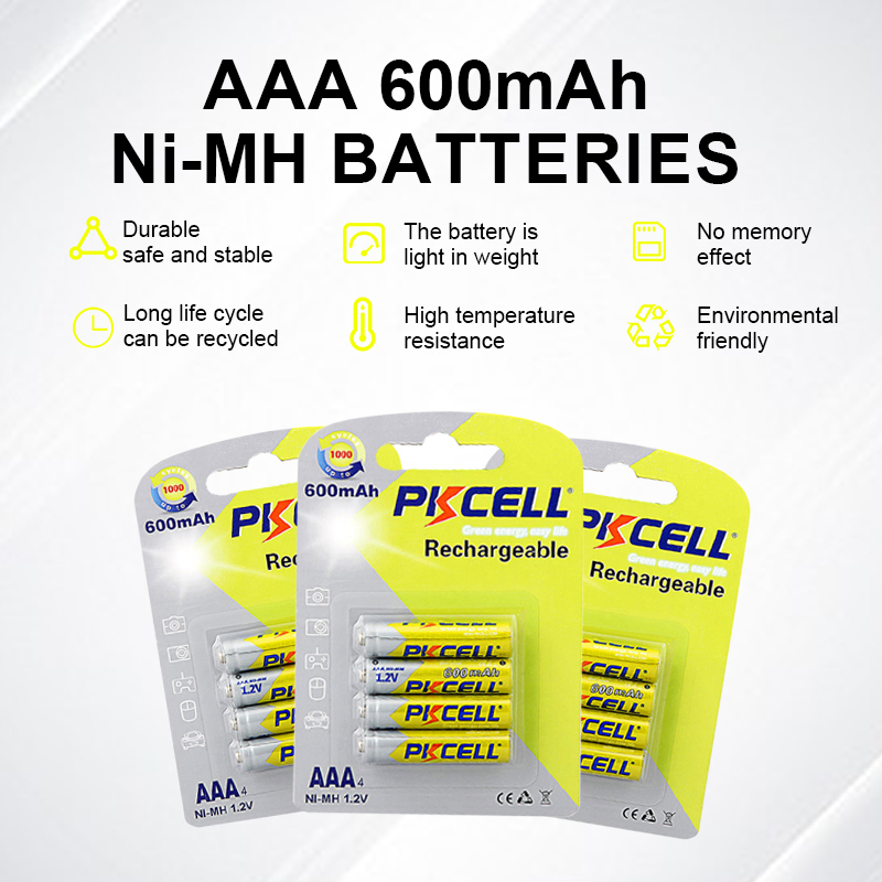 Pkcell Ni-MH AAA 600mAh 1.2V Rechargeable Battery Nickel Metal Hydride Batteries