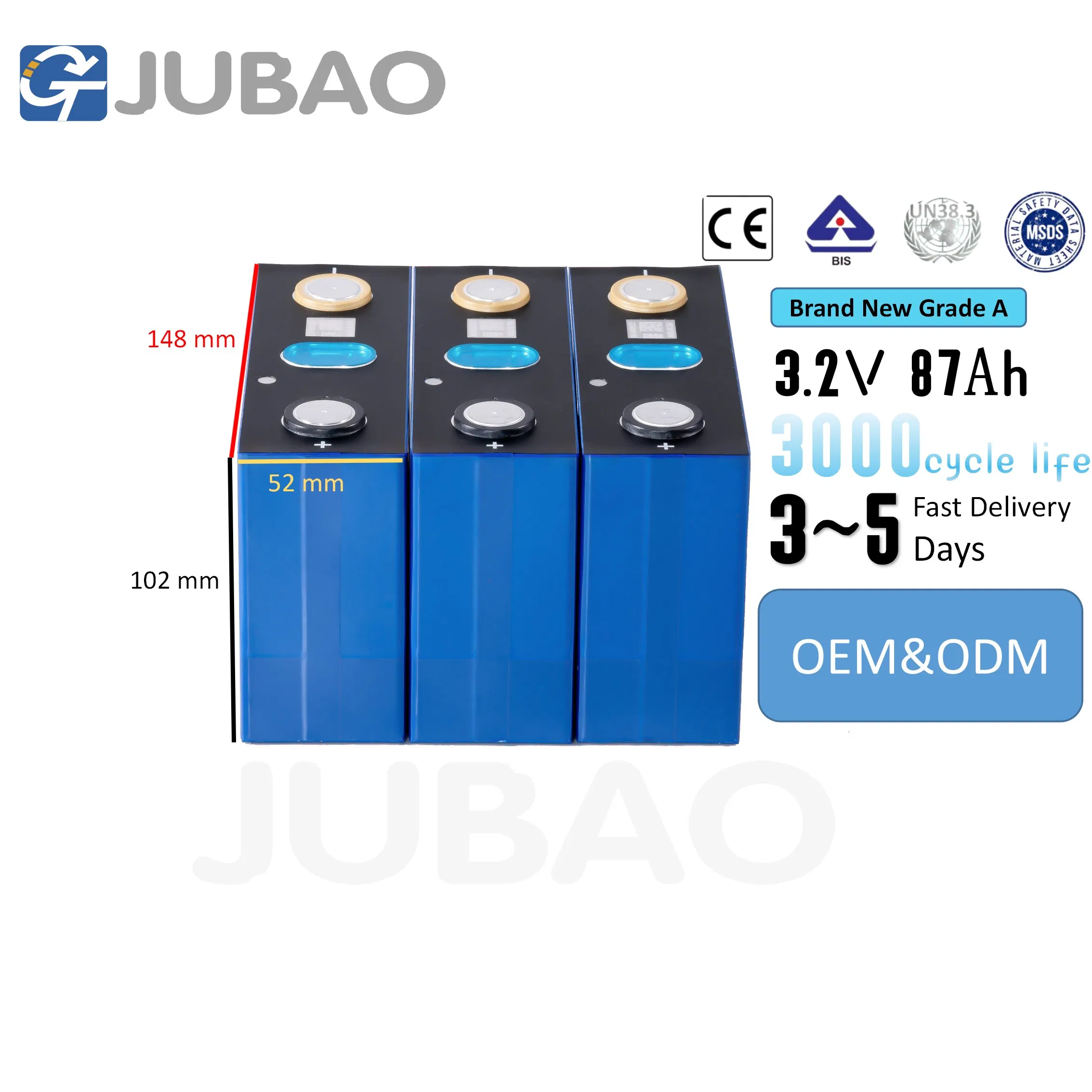 Lithium Ion Rechargeable Battery 3.2V 87ah Lithium Ion Phosphate Battery LiFePO4 Cell for Power Energy