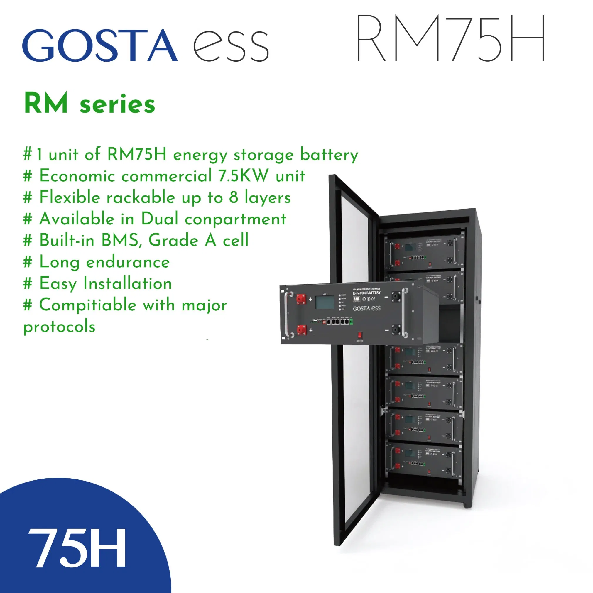 Gosta RM75h Low Temperature Temp Rack Battery System LCD Screen Button LED