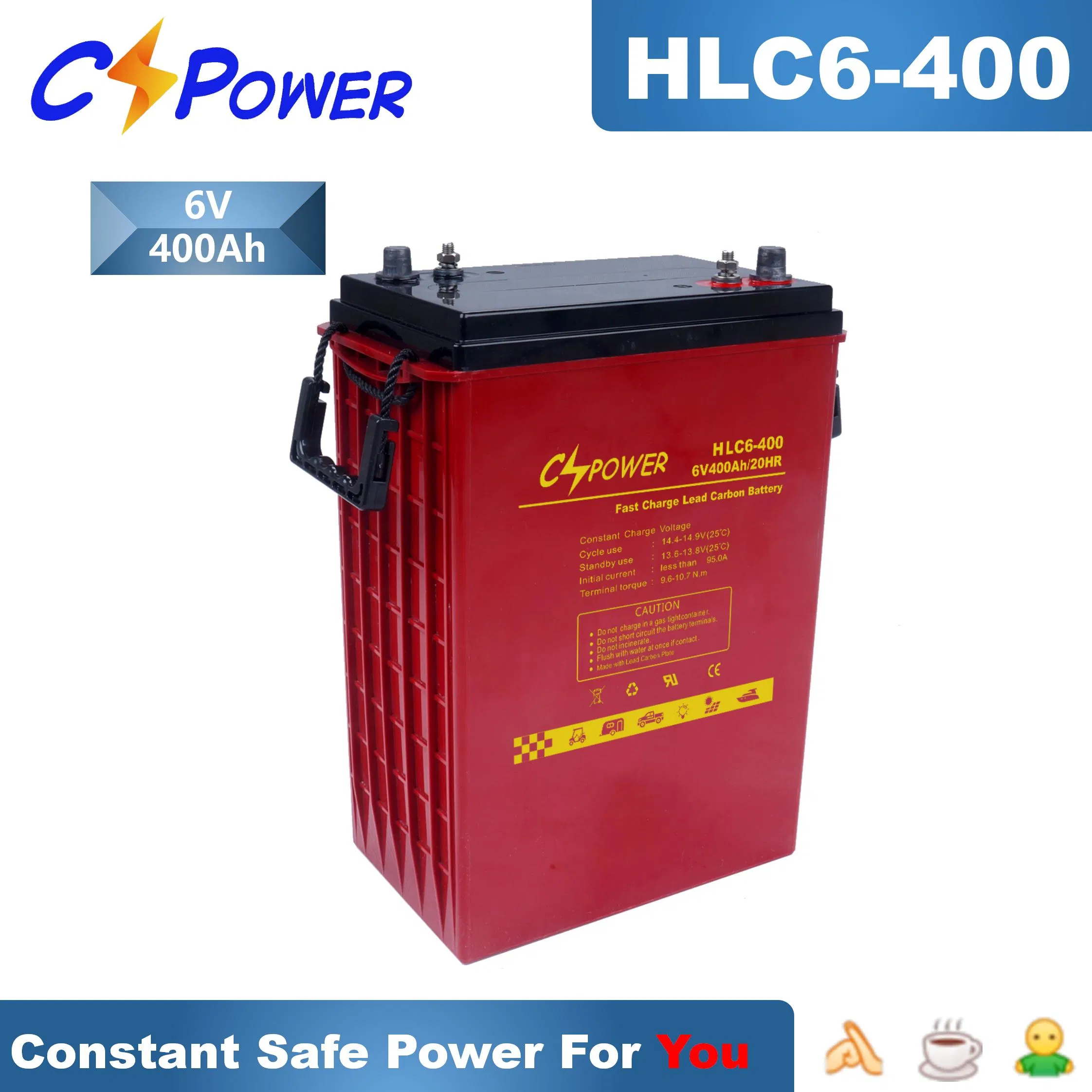 Cspower 6V 300ah Storage Solar Deep Cycle Lead Carbon Long Life Maintenace Free Rechargeable AGM Gel VRLA 6V 12V Battery