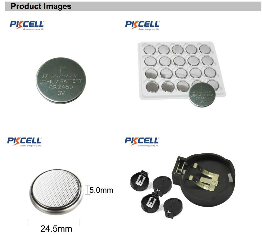 Pkcell Lithium Battery Cr2450 2pack with High Capacity 600mAh for Temperature Recorder