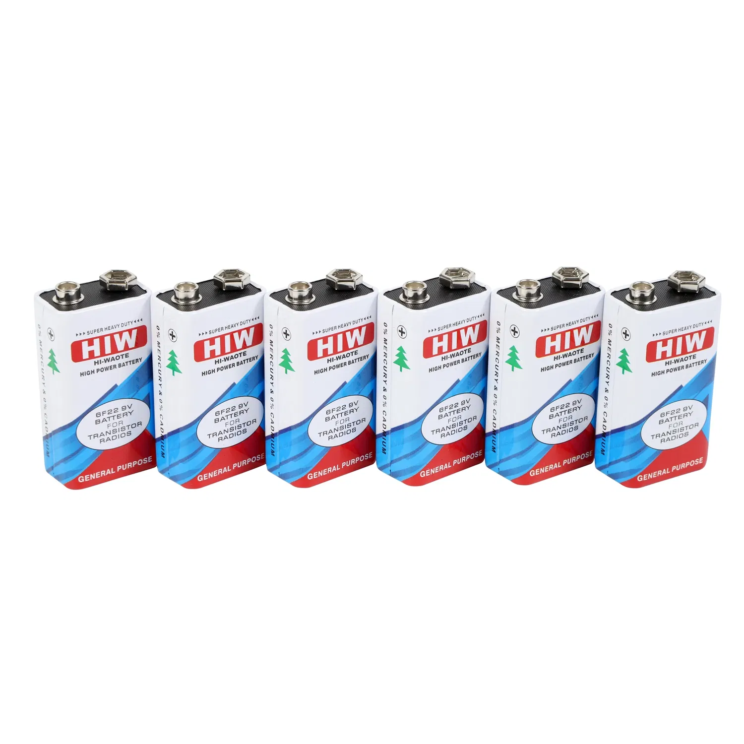 9V 6f22 Battery Zinc Carbon Battery Hiw Battery Non-Rechargeable and Mercury Cadmium Free Dry Battery/Wholesale 9V Battery/ Batteries
