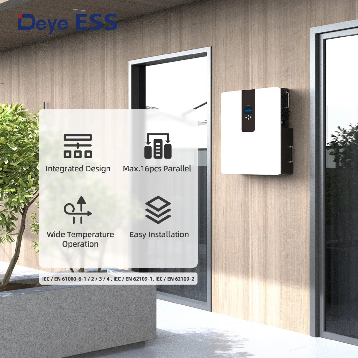 Deye Ess RW-F5.3-2h3 Home Wall Mounted IP65 Solar LiFePO4 Lithium Ion Storage Battery