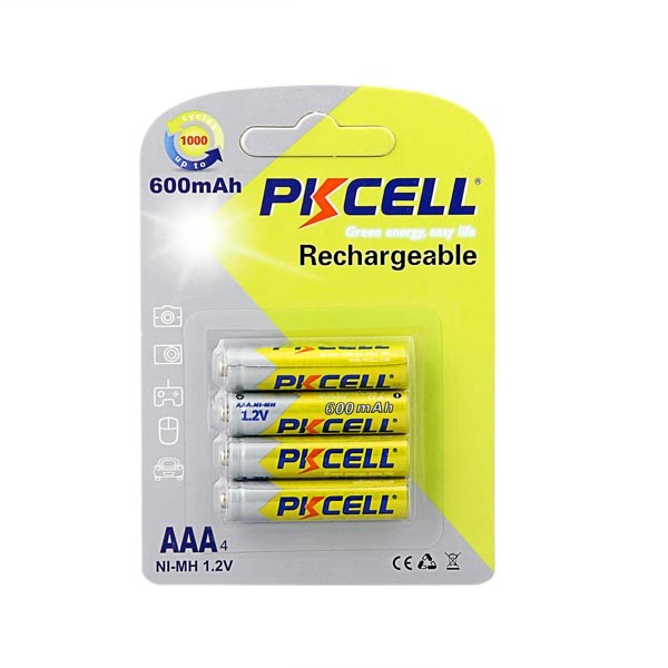 Pkcell Ni-MH AAA 600mAh 1.2V Rechargeable Battery Nickel Metal Hydride Batteries