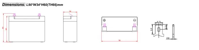 4V3.5ah VRLA Rechargeable Battery Dimensions