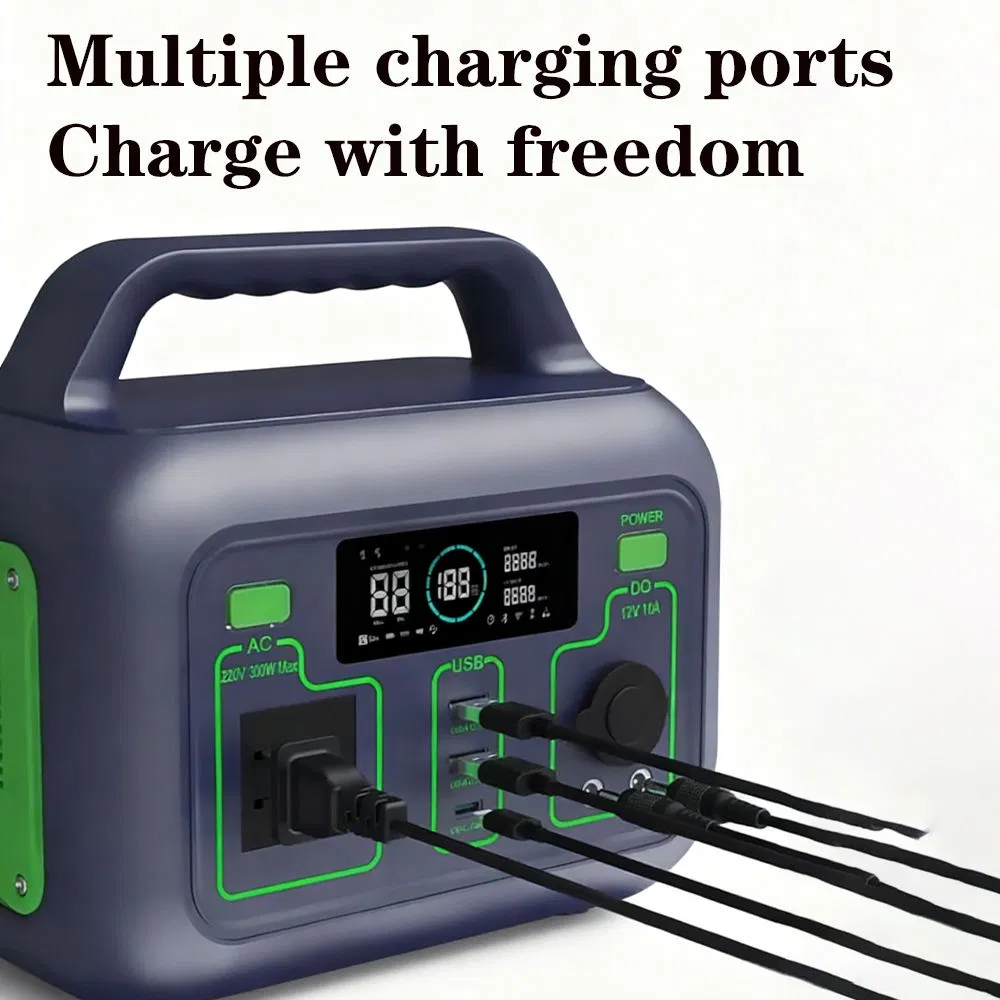 300W 220V Pure Sine Wave LiFePO4 Lithium, Outdoor Camping Car Home Backup Residential Use, UK Compatible Type-C AC/DC Energy Storage Battery