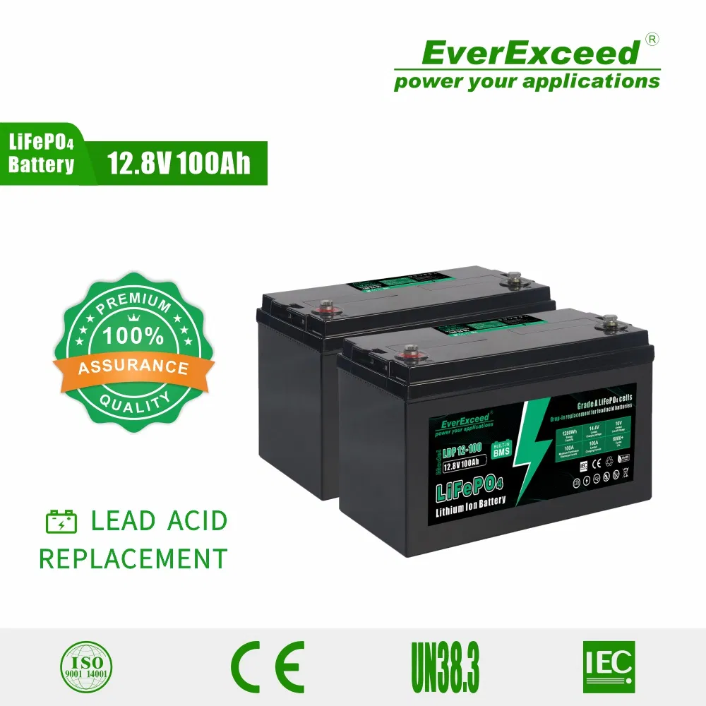 Solar Rechargeable Lithium Battery 12V 100ah Deep Cycle LiFePO4 Battery Pack for Lead Acid Battery Replacement