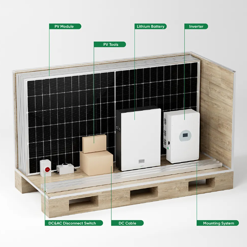 All in One Solar Energy System Household Roof/Ground Mounted Complete Sun Power Electricity Power with PV Panels Inverter LiFePO4 Lithium Battery 10kw 5000W