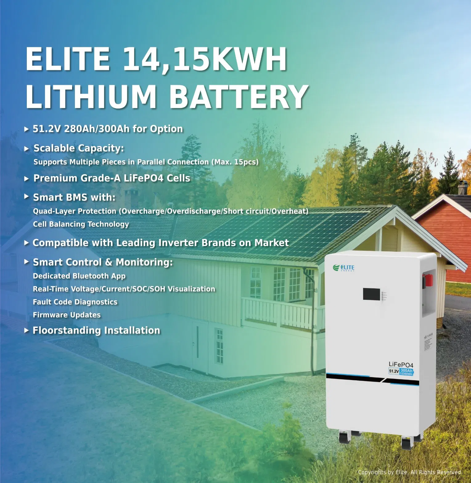 Factory Price 51.2V 280ah 300ah Floor Standing Lithium Ion Battery 48V 14kwh 15kwh Home Solar Energy Storage System