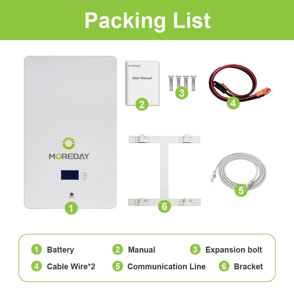Moreday Home Backup Power Battery 5kwh Wall Mounted Low Voltage M3-100W-5K-a