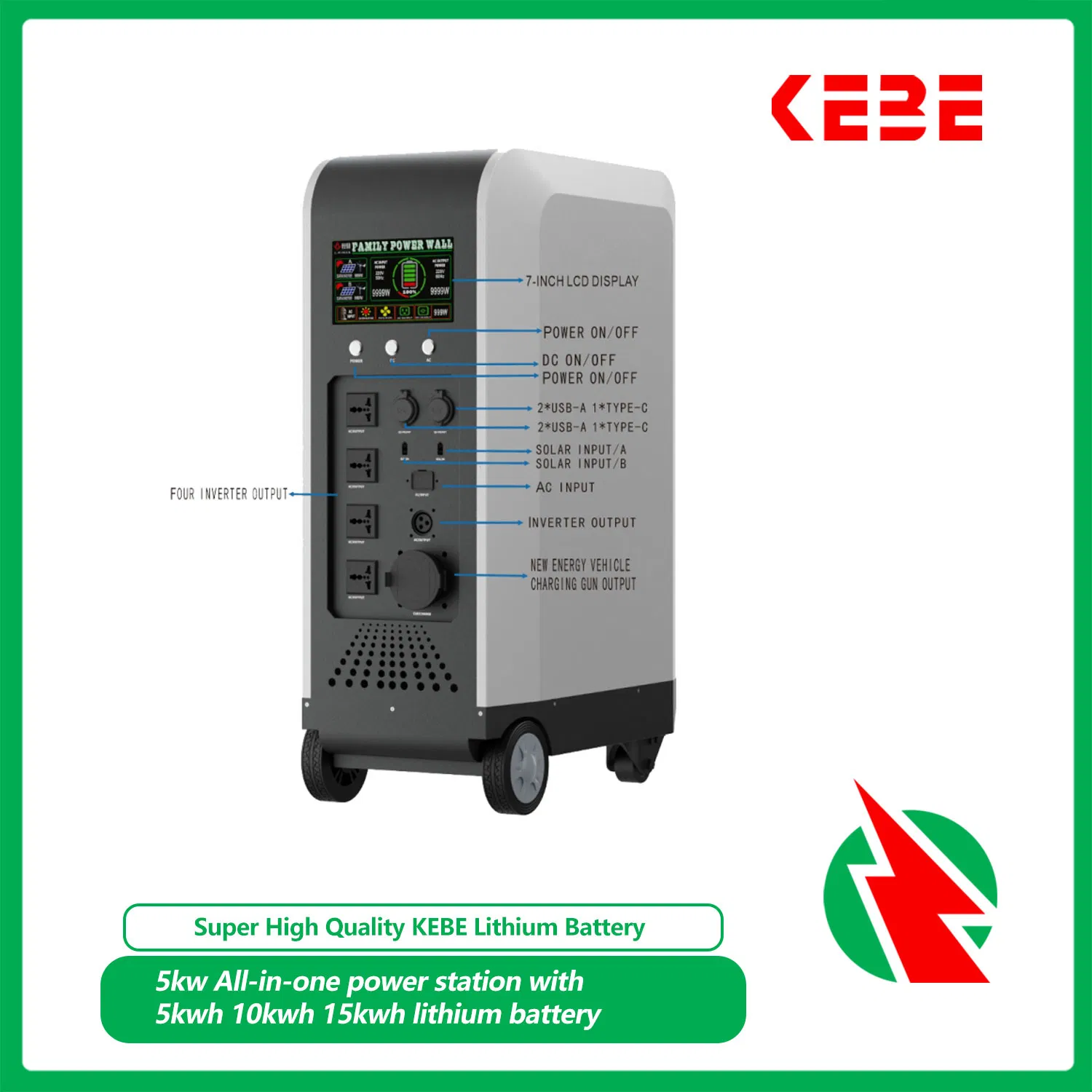 5000W Home Use Portable All in One Energy Storage 10kwh 12.5kwh Solar Power Generator Mobile on/off Grid Hybrid Lithium Battery Backup