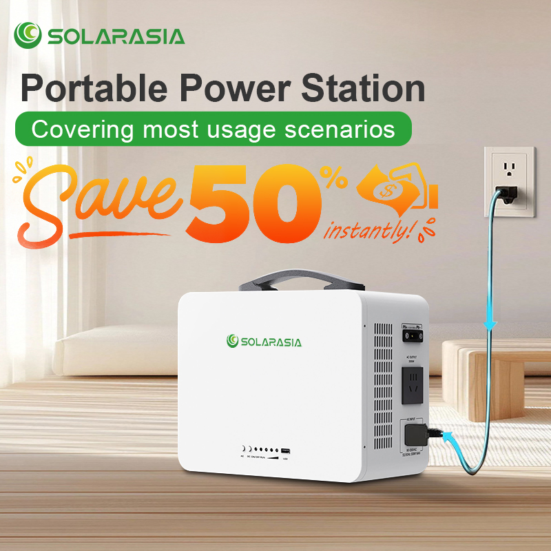 Solarasia Portable Power Station with LiFePO4 Solar Battery 6000 Cycles IP20 for Outdoor Home Emergency Backup