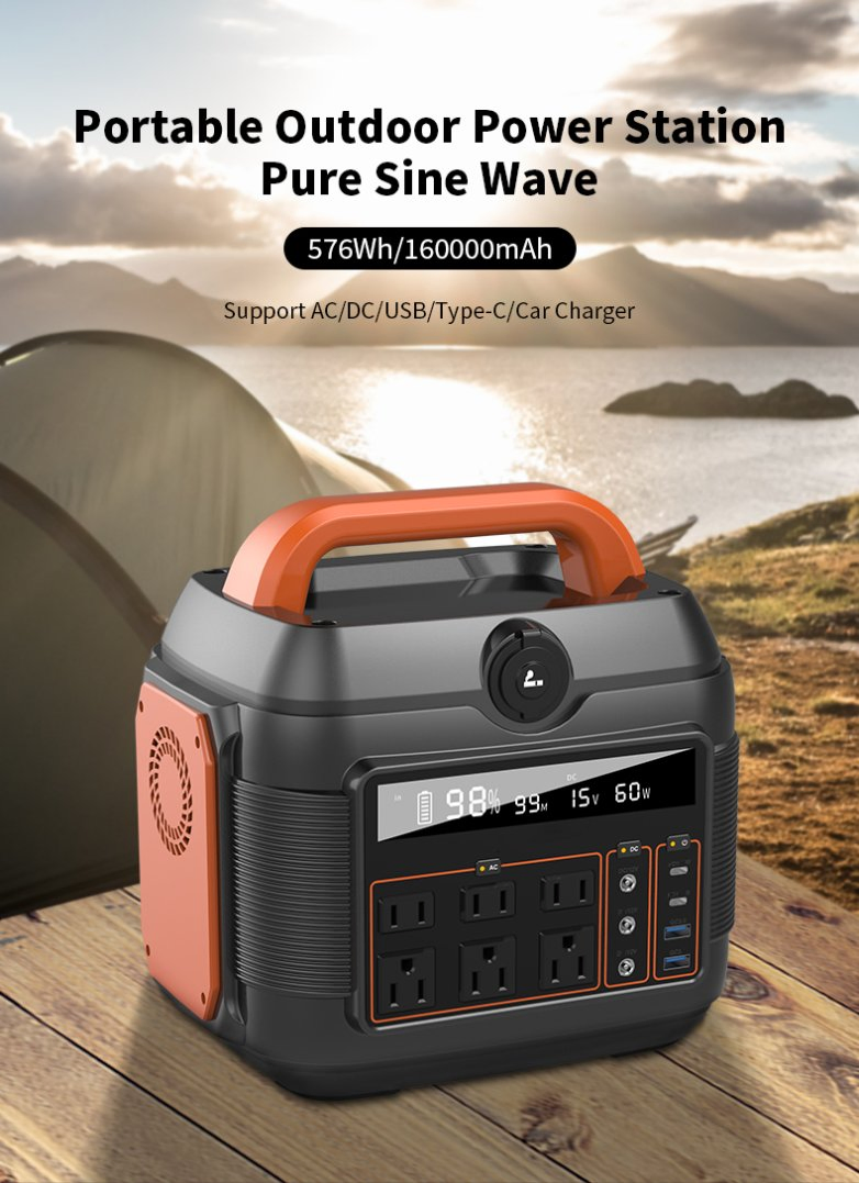 Hot-Sale Portable Power Station 600W 160000mAh/576wh Solar Power Supply Emergency Storage Battery Outdoor Home Generator