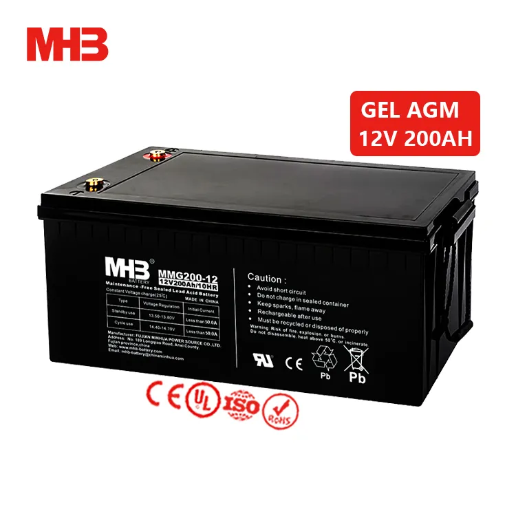 Mhb Mmg200-12 Wholesale VRLA AGM Deep Cycle UPS 12V 200ah 12 Volt Gel Solar Storage Energy Lead Acid Dry Battery for Solar and Wind System