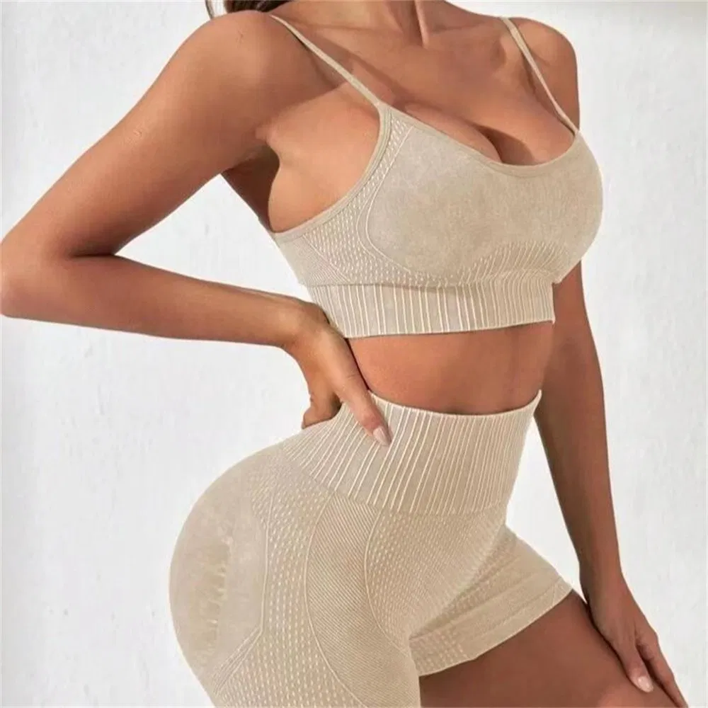 Summer Seamless Washed Sports Bra High Waist Hip Lifting Shorts Activewear Gym Clothes