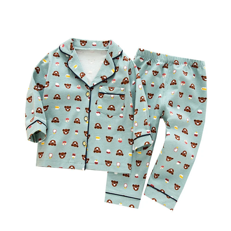Boys Girls Pajamas Set Button-Down Kid Sleepwears Set Pjs Clothes Long/Short Sleeve Nightwear