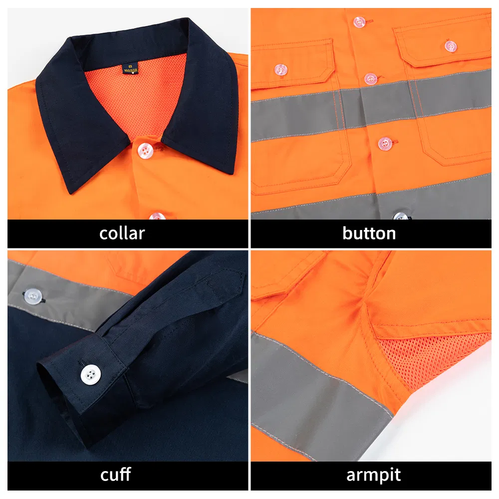 Summer Hi Vis Work Clothes Reflective Strips Men 100% Cotton Workwear