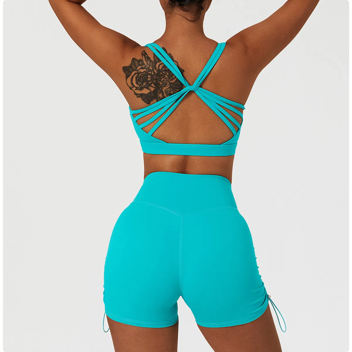 Workout Clothing for Women 2 Piece Cross Back Straps Sports Bra Butt Lifting Shorts Yoga Gym Activewear Set