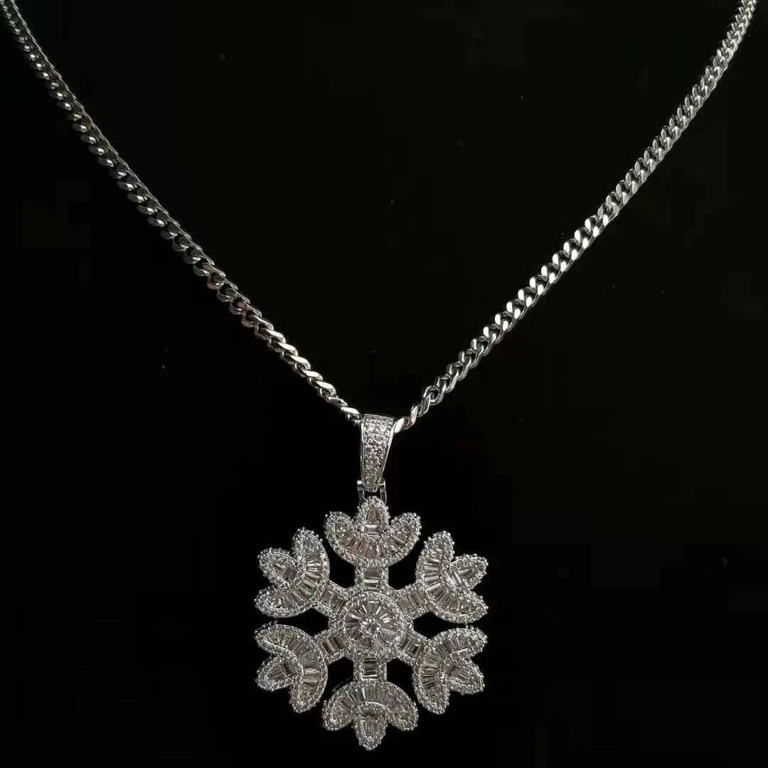 Bulk Snowflake Shape Pendant Necklace CZ Paved Hip Hop Fashion Accessories