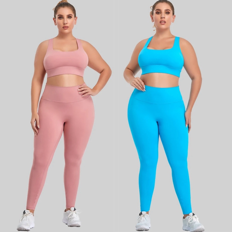 Wholesale XL-4XL Plus Size Compression Pilates Clothes Strappy Back Bra + Running Leggings 2 Piece Yoga Apparel for Women, Oversized Fitness Wear Manufacturer