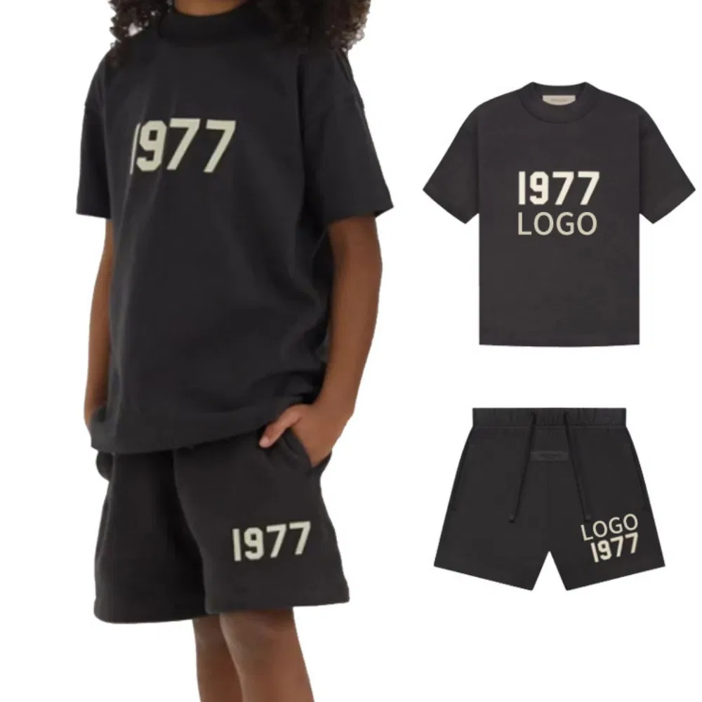 Custom Print Logo Graphic Blank Summer 100% Cotton Kid Boys Girls Children Clothing T-Shirt Shorts Sets for Boy 2 Pieces Tracksuits Kids Wear