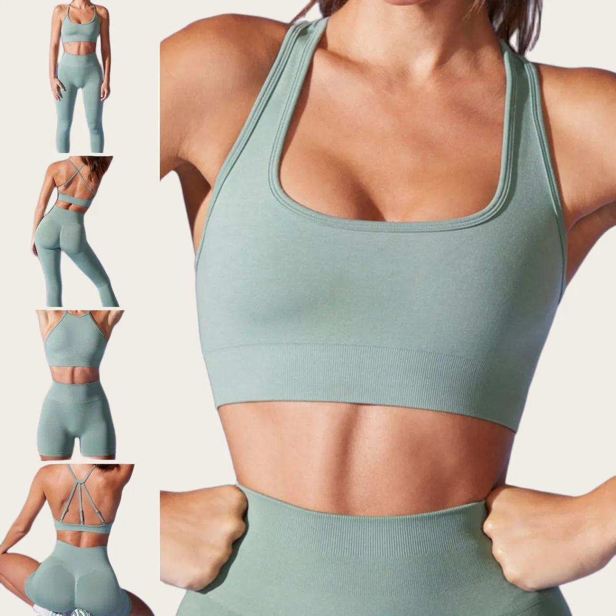 Wholesale 5PCS Fancy Activewear Sets Seamless Workout Clothes for Women, Sexy Gym Top with Scrunch Yoga Shorts + Running Leggings Ropa De Sports Suits