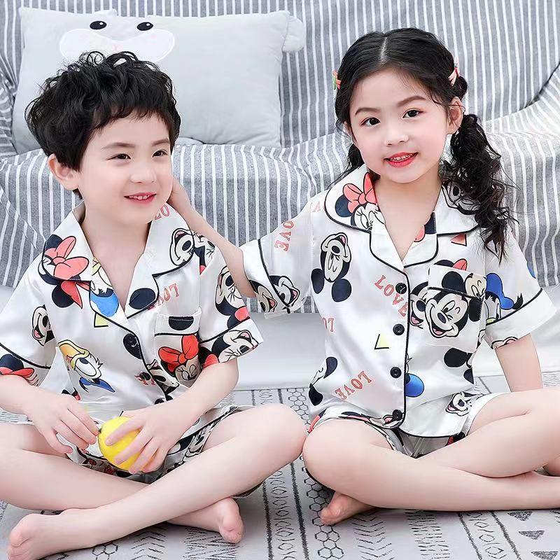 Kids Pajamas Set, Boys′ Pajama Sets, Kids Satin Pajamas, Children′ S Sleepwear, Home Wear, Children′ S Clothes, Short Sleeve Apparel