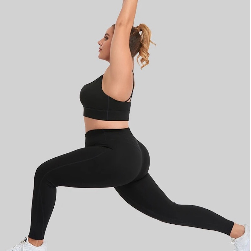 Wholesale XL-4XL Plus Size Compression Pilates Clothes Strappy Back Bra + Running Leggings 2 Piece Yoga Apparel for Women, Oversized Fitness Wear Manufacturer