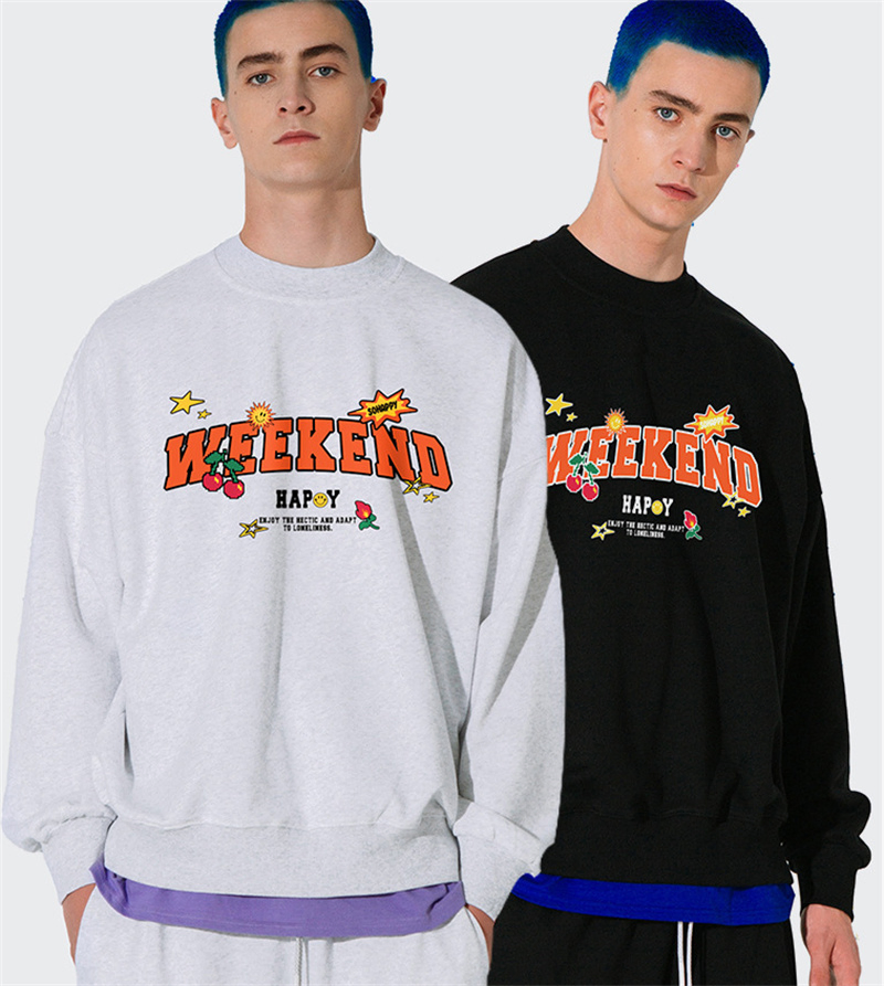 2022 Spring and Summer New Cartoon Letters Round Neck Sports Casual Sweater Men′ S Couple Wear