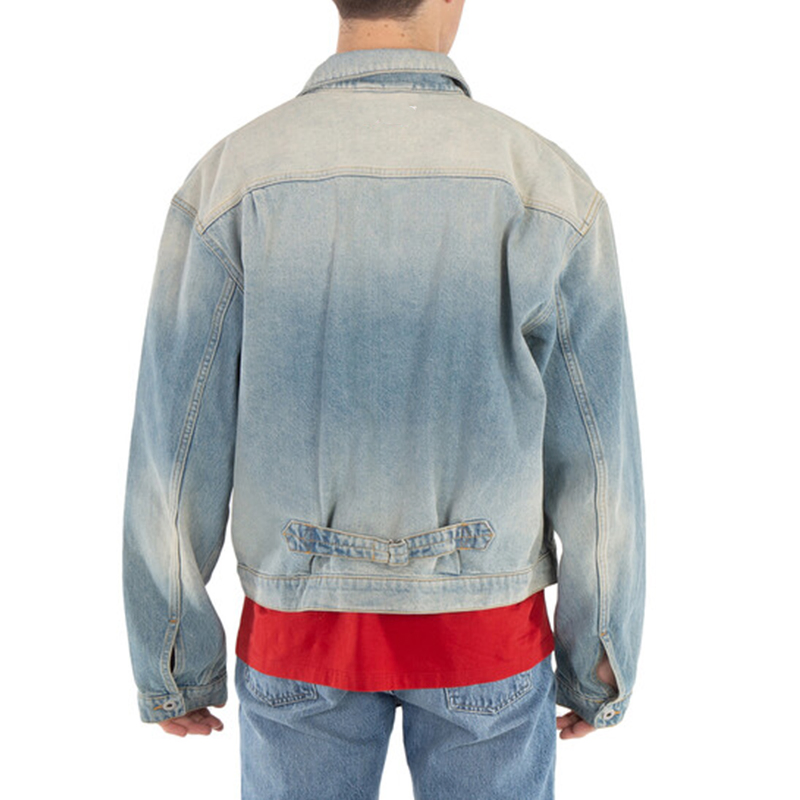 Men's Light Blue Washed Denim Jacket - Oversized Retro Casual Outerwear