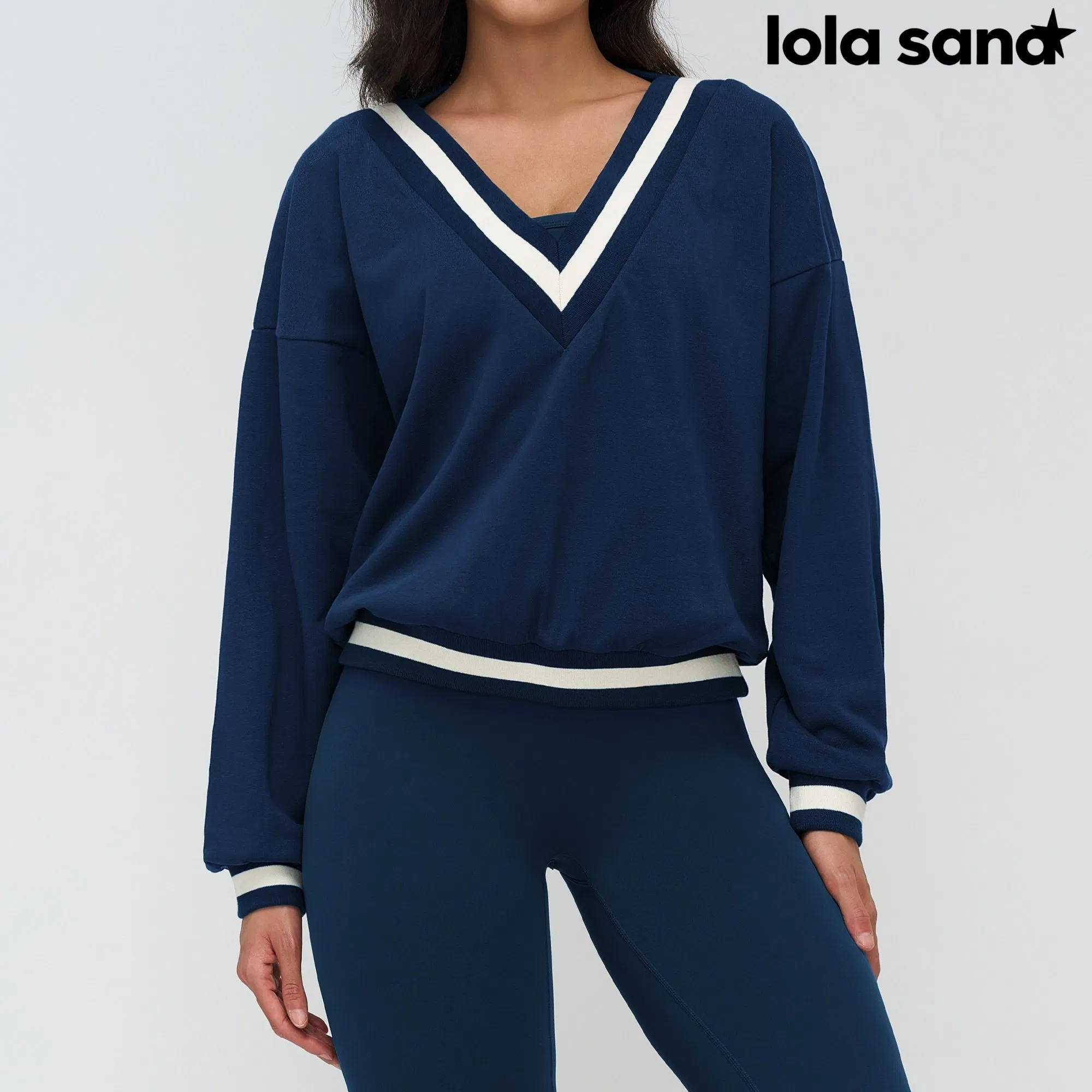 Activewear V Neck Sweatshirt - Women‘S Custom Logo Ropa, Color Block Design &amp; Loose Fit for Casual Wear