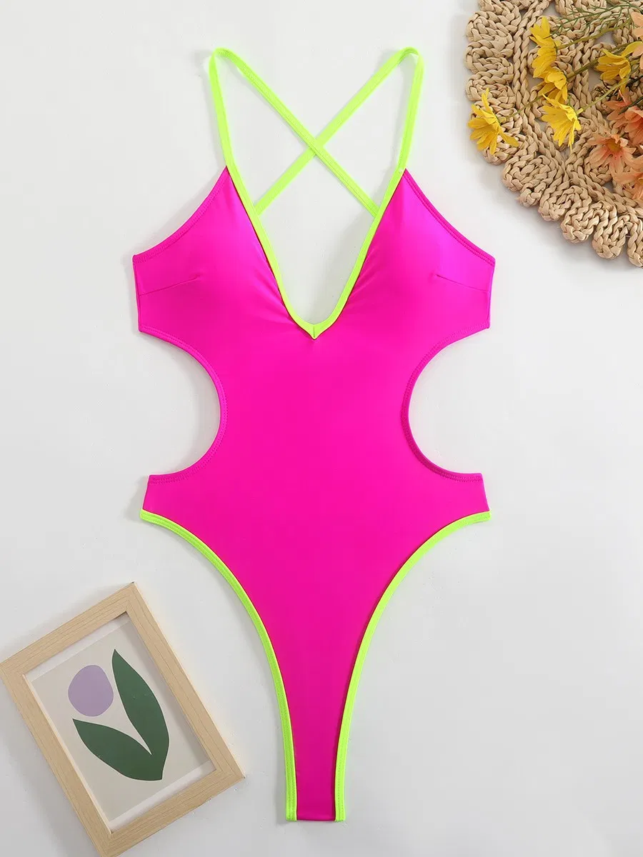 Custom Fashion One Piece Bikini Color Block Swimsuit Wholesale Swimwear