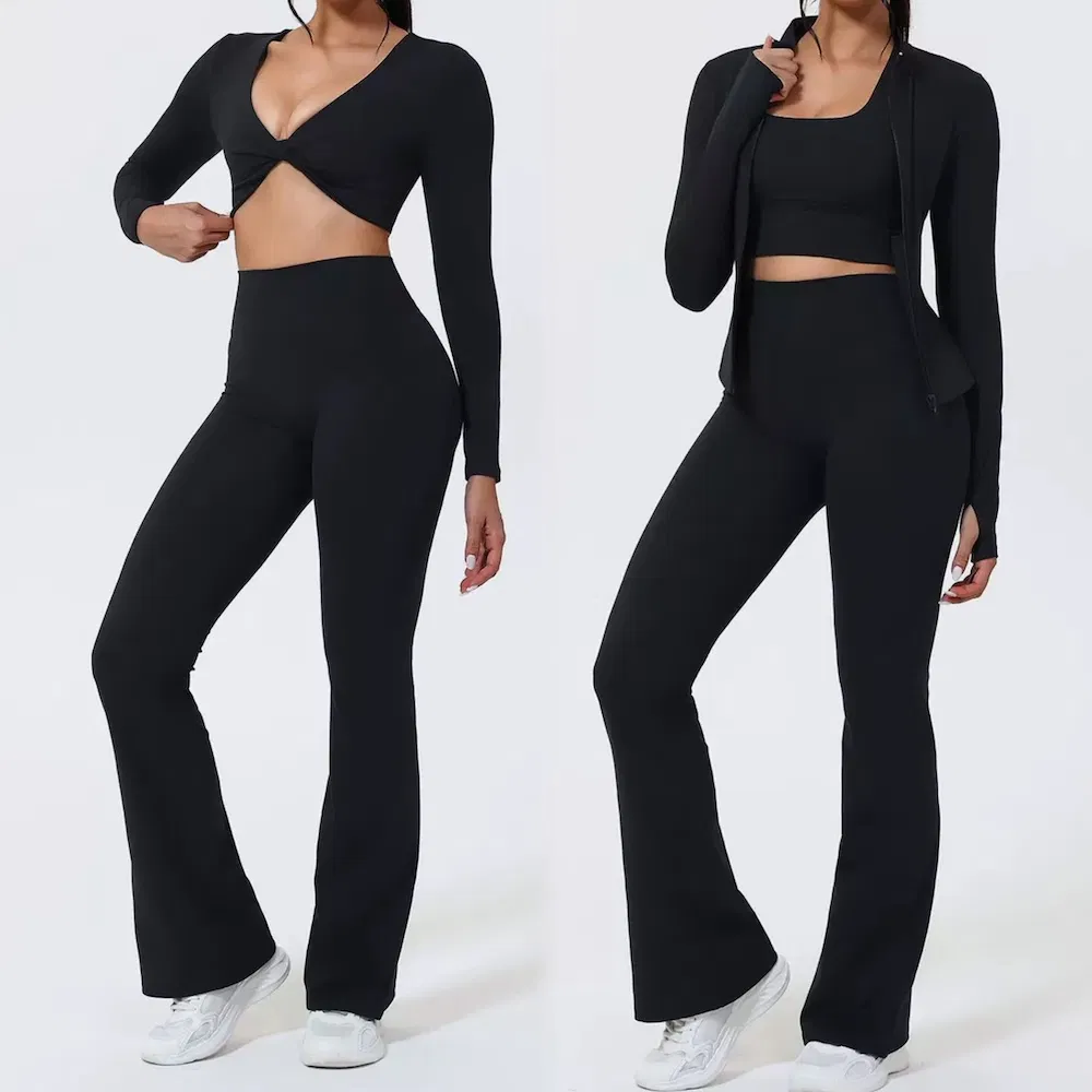 Hot 4PCS Sustainable Activewear Set Fitness Gym Clothing for Women, Recycled Workout Clothing Pilates Apparel Tank Top Jacket + Pants Womens Athletic Clothing