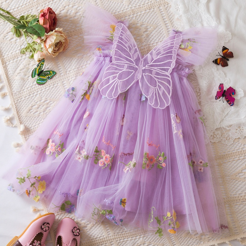 Toddler Baby Girls Summer Dress Puffy Mesh Tutu Princess Floral Embroidery Suspender Dress Baby Girls Birthday Party Clothes