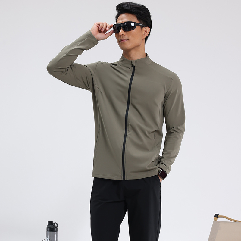 Outdoor Cycling Jacket Men's Stand Collar Solid Color Casual Fashion Running Fitness Training Long Sleeve Gym Wear Shirt