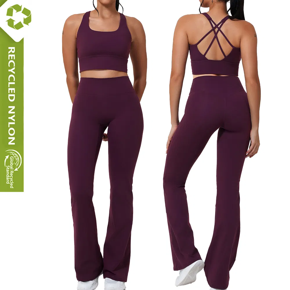 Hot 4PCS Sustainable Activewear Set Fitness Gym Clothing for Women, Recycled Workout Clothing Pilates Apparel Tank Top Jacket + Pants Womens Athletic Clothing