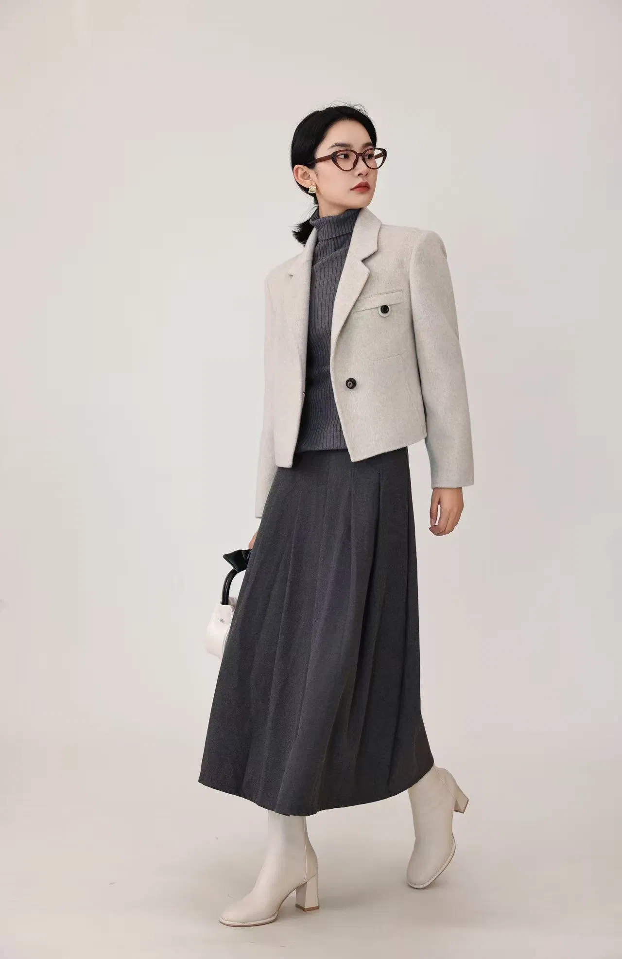 Women Winter Clothing Outer Wear Solid Color Short Coat 100% Wool