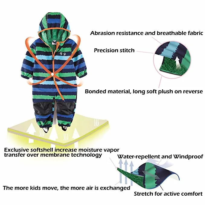 Baby Boy Waterproof Coverall All in One Fleece Lining Winter Warmer Apparel