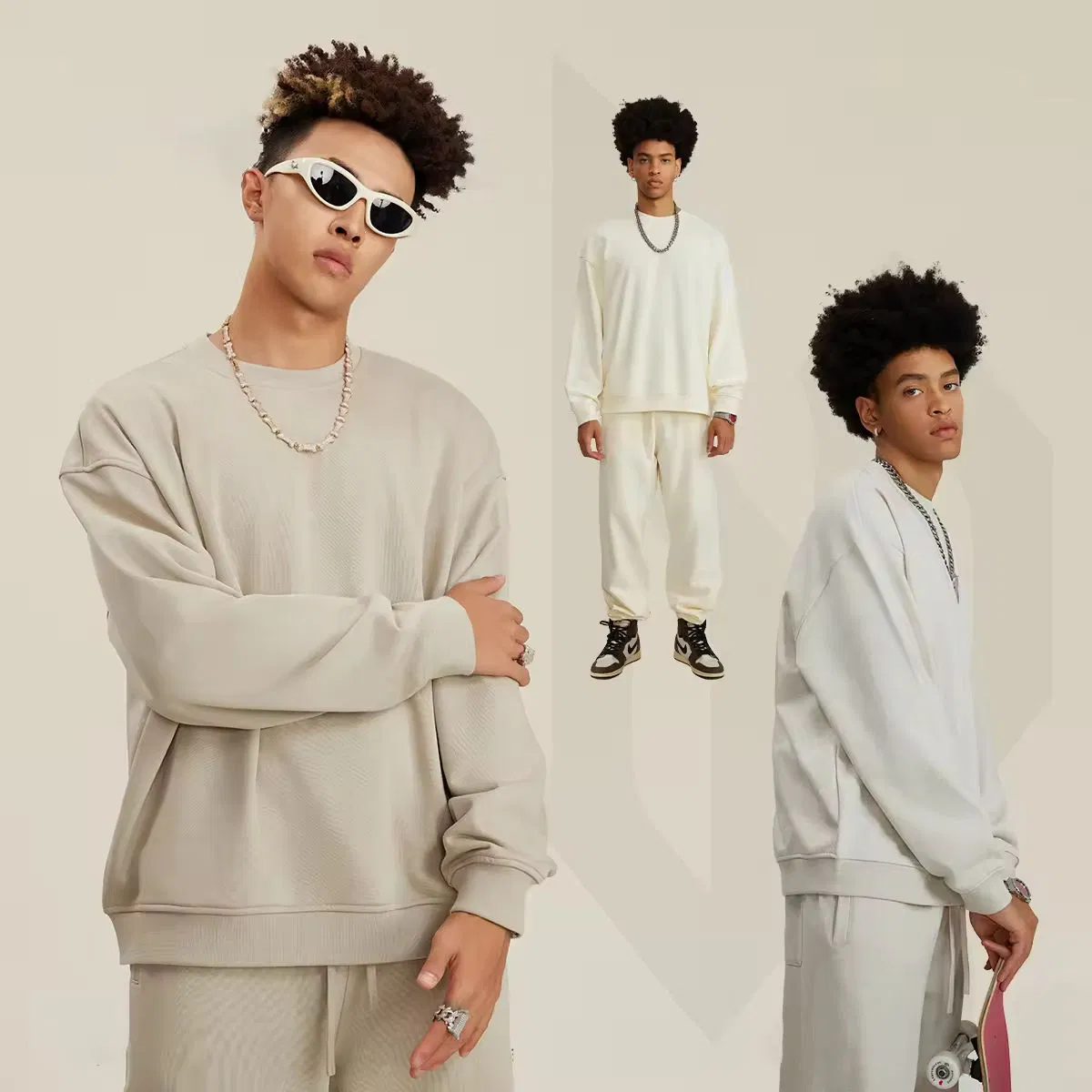 High-Quality 440gms Men's Oversized Drop-Shoulder Crewneck Sweatshirt, Custom Blank, Hot-Selling Winter Knitted Casual Style Clothing