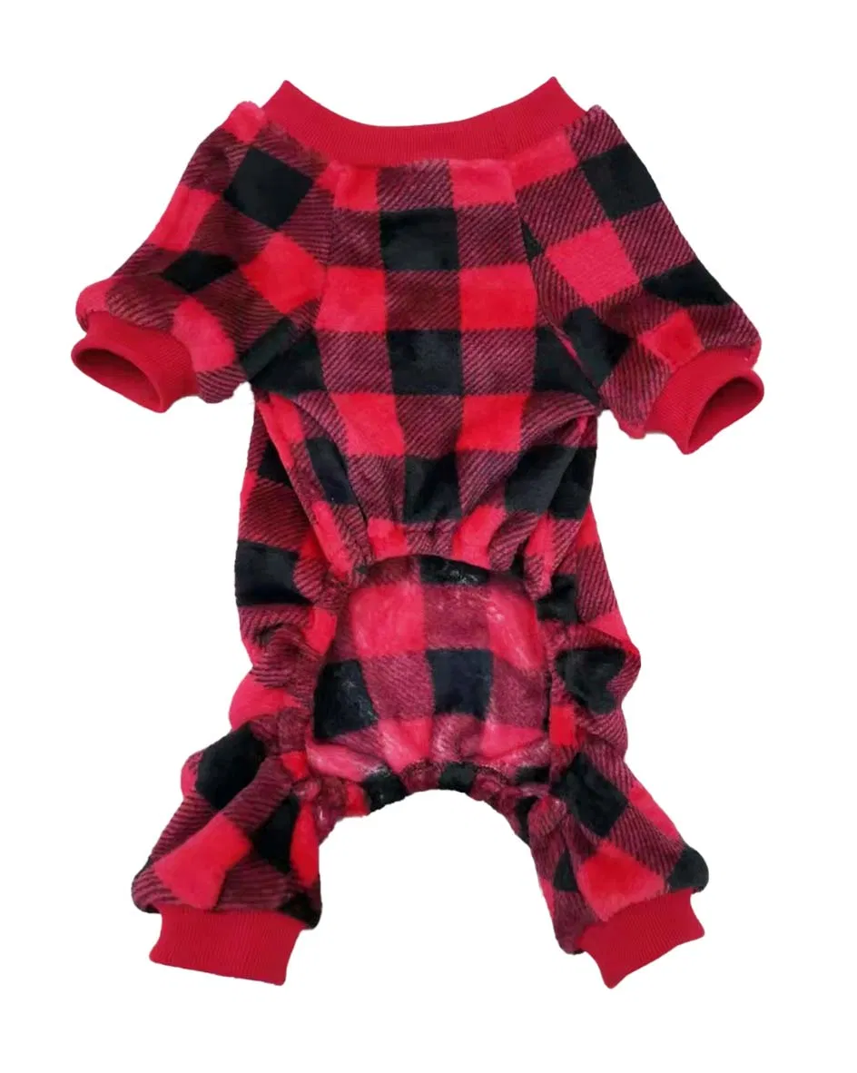 Christmas Cozy Red Plaid Jumpsuit Dog Sleepwear Pet Pajamas Clothes