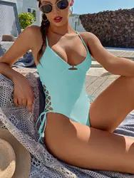 2023 Summer New Arrival Women's One Piece Swimsuit Spaghetti Strap Lace-up Padded Swimwear Bathing Suit Hot Sexy Beachwear