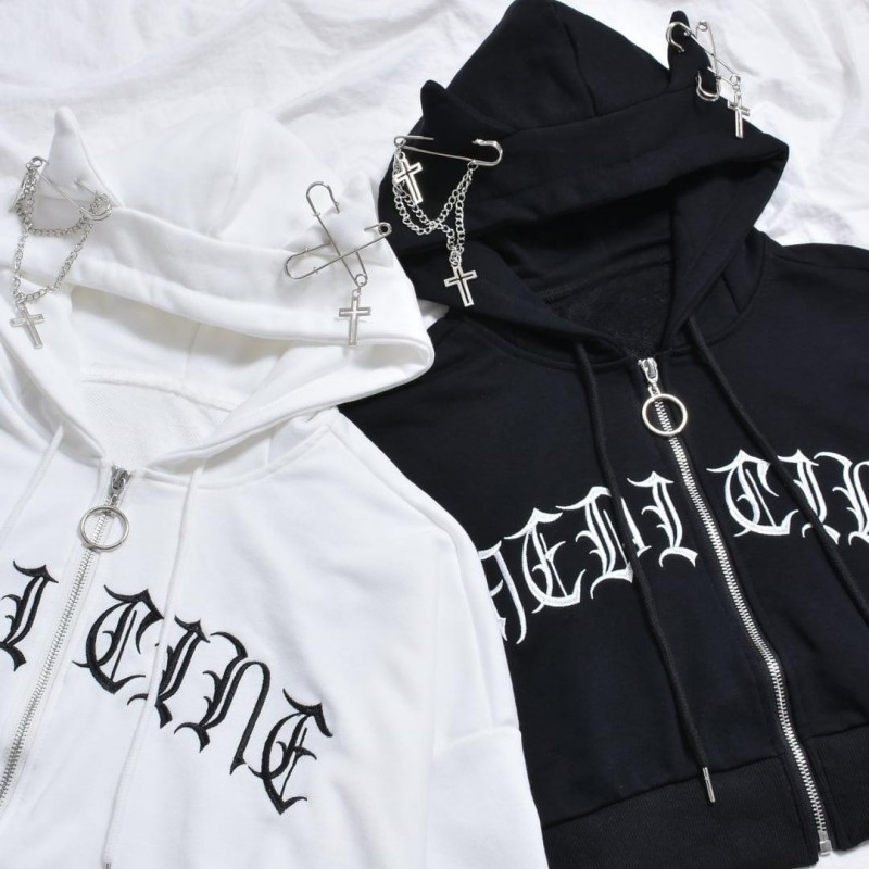 Wholesale Fashion Crop Top Hoodies Custom Sweatshirt Streetwear Cross Pendant Zip up Hoodies