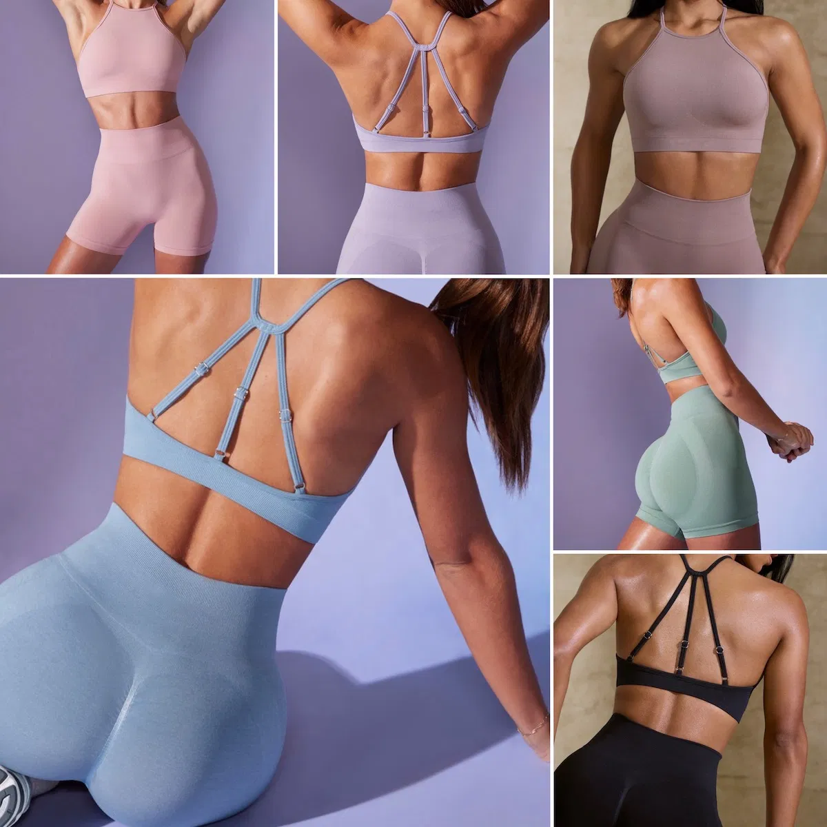 Wholesale 5PCS Fancy Activewear Sets Seamless Workout Clothes for Women, Sexy Gym Top with Scrunch Yoga Shorts + Running Leggings Ropa De Sports Suits