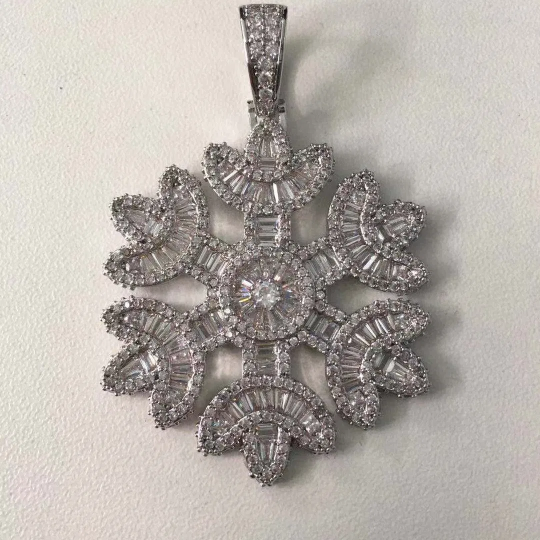 Bulk Snowflake Shape Pendant Necklace CZ Paved Hip Hop Fashion Accessories