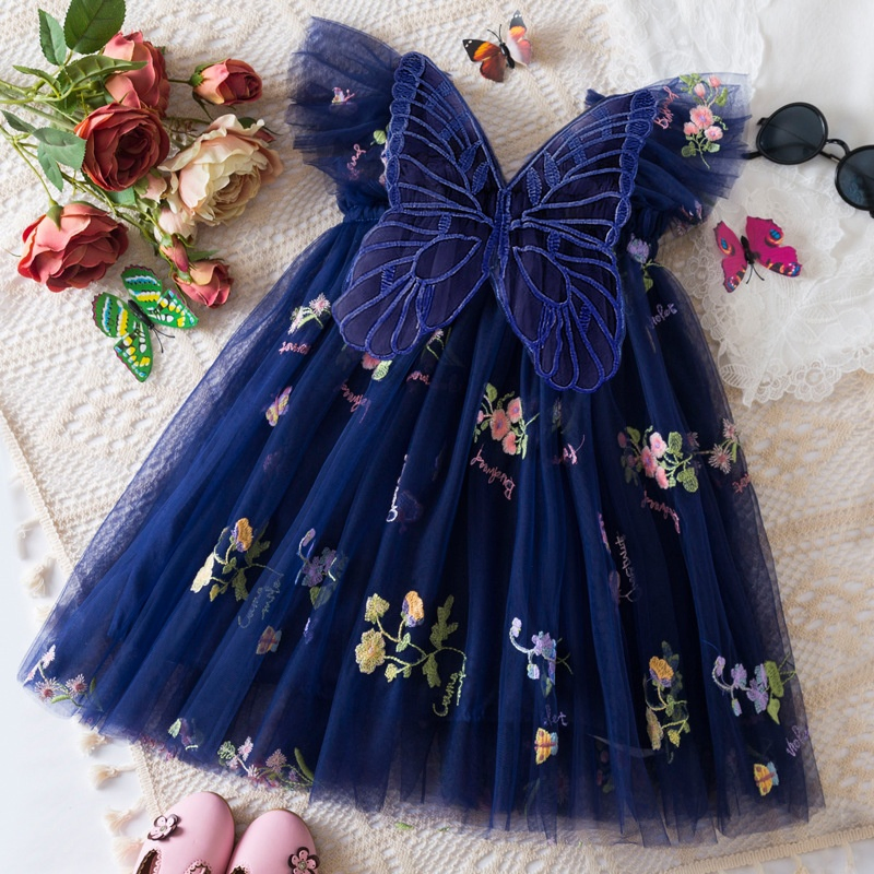 Toddler Baby Girls Summer Dress Puffy Mesh Tutu Princess Floral Embroidery Suspender Dress Baby Girls Birthday Party Clothes