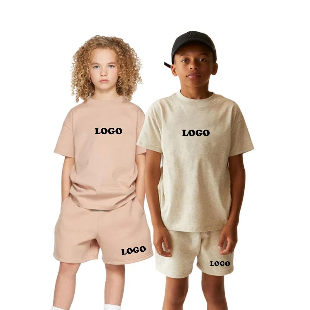 Custom Print Logo Graphic Blank Summer 100% Cotton Kid Boys Girls Children Clothing T-Shirt Shorts Sets for Boy 2 Pieces Tracksuits Kids Wear