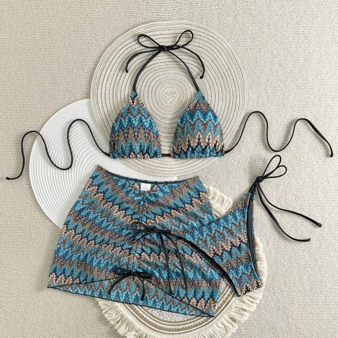 SJ-BS2065 Fashion New Sexy Ombre Embroidered Trio Bikini Set - Multi-Colored Summer Swimwear