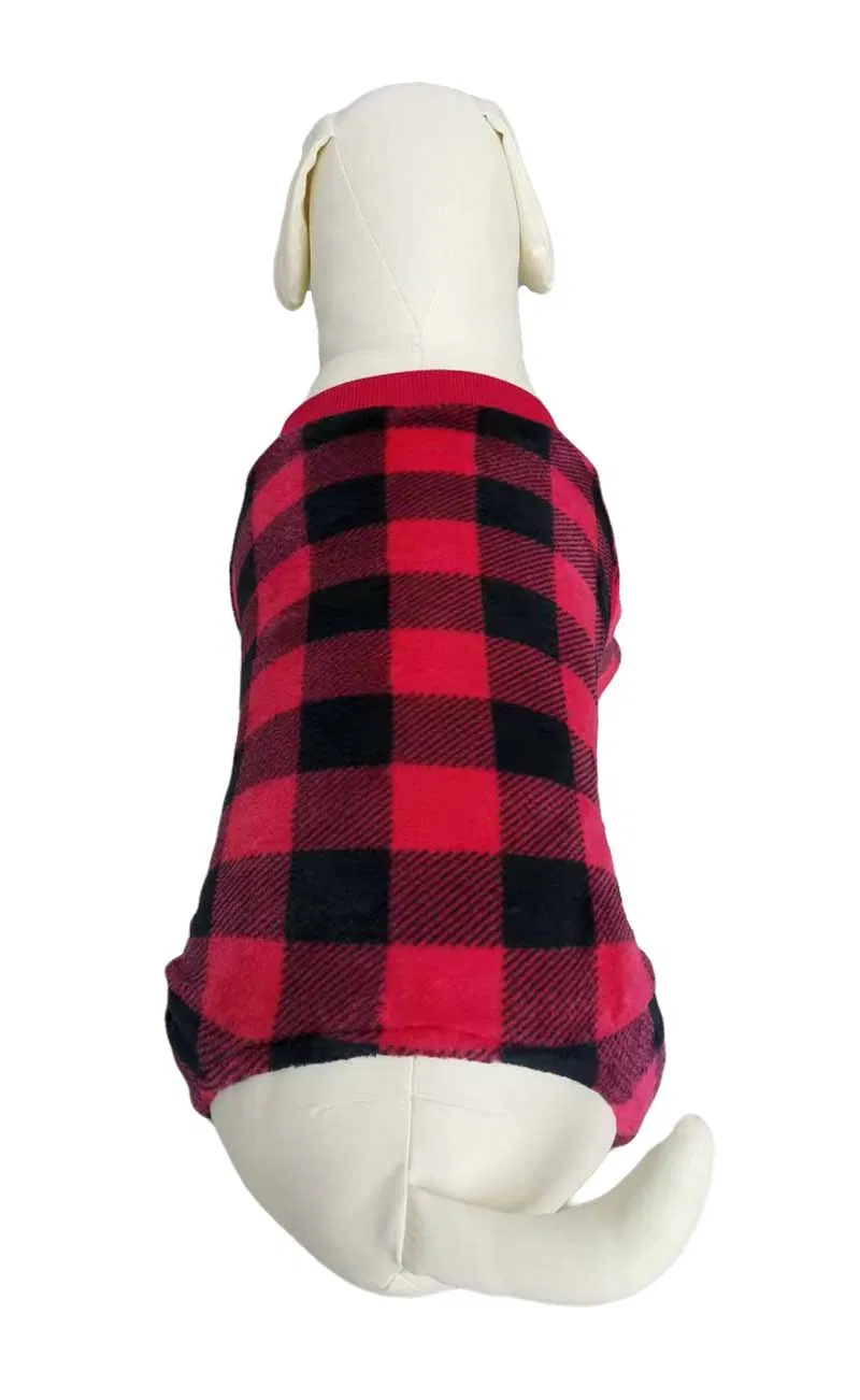 Christmas Cozy Red Plaid Jumpsuit Dog Sleepwear Pet Pajamas Clothes