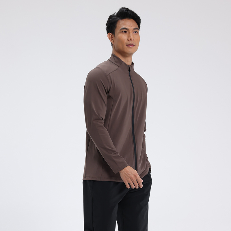 Outdoor Cycling Jacket Men's Stand Collar Solid Color Casual Fashion Running Fitness Training Long Sleeve Gym Wear Shirt